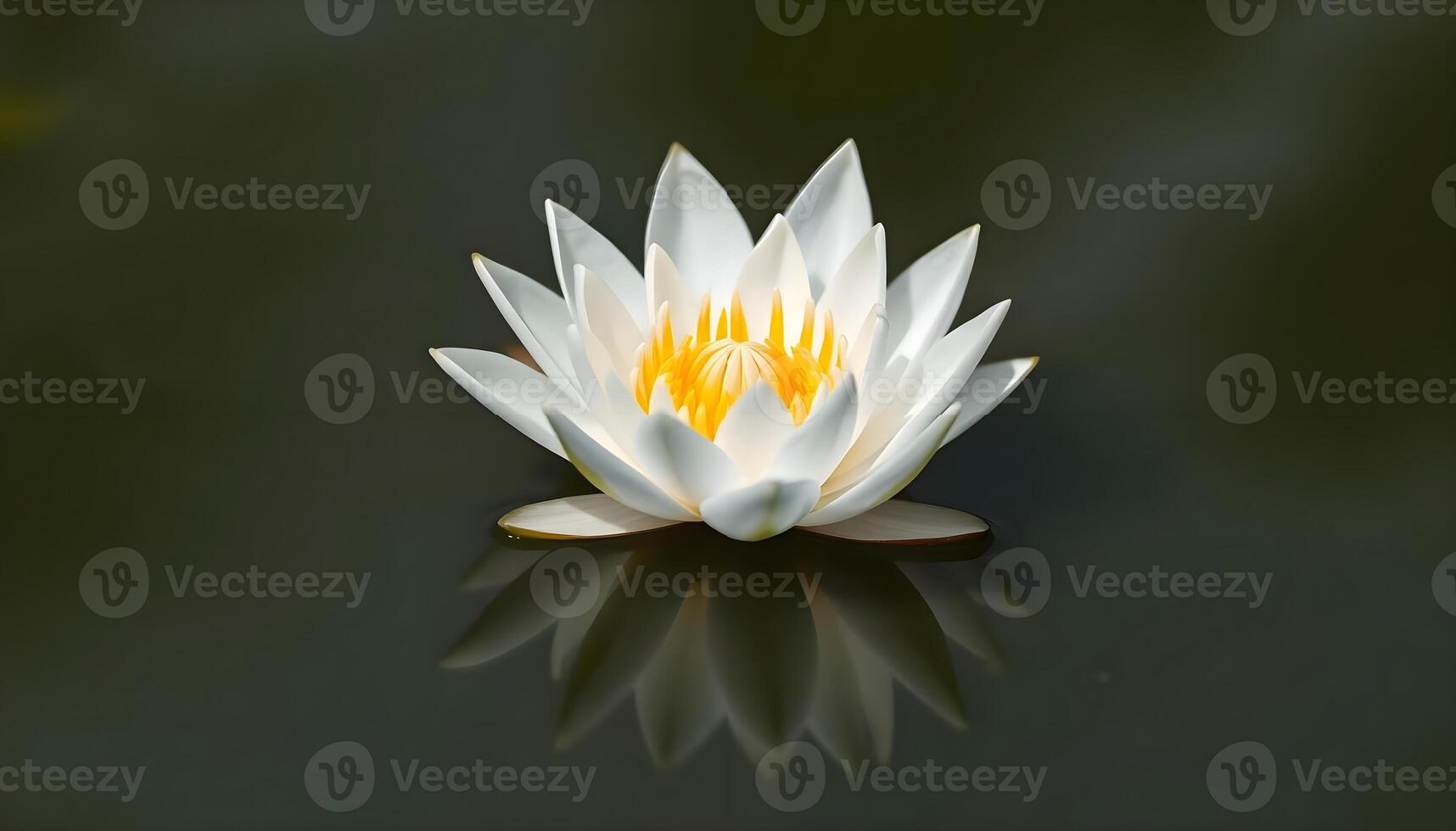 a white and yellow flower floating on top of water photo