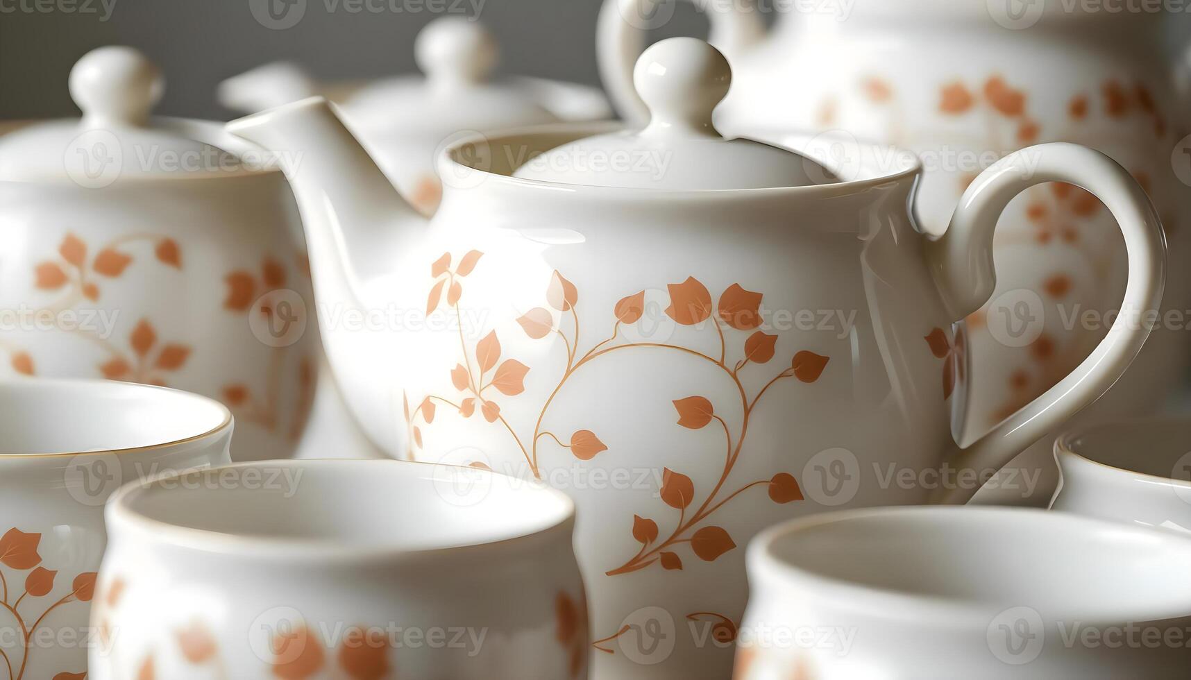 a close up of a tea set on a table photo