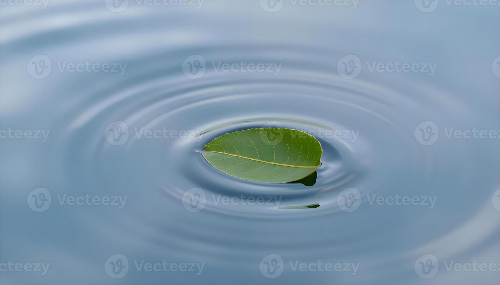 a green leaf floating on top of a body of water photo