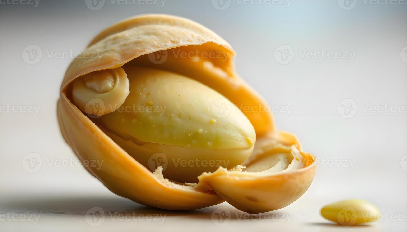 a peeled fruit with a bite taken out of it photo