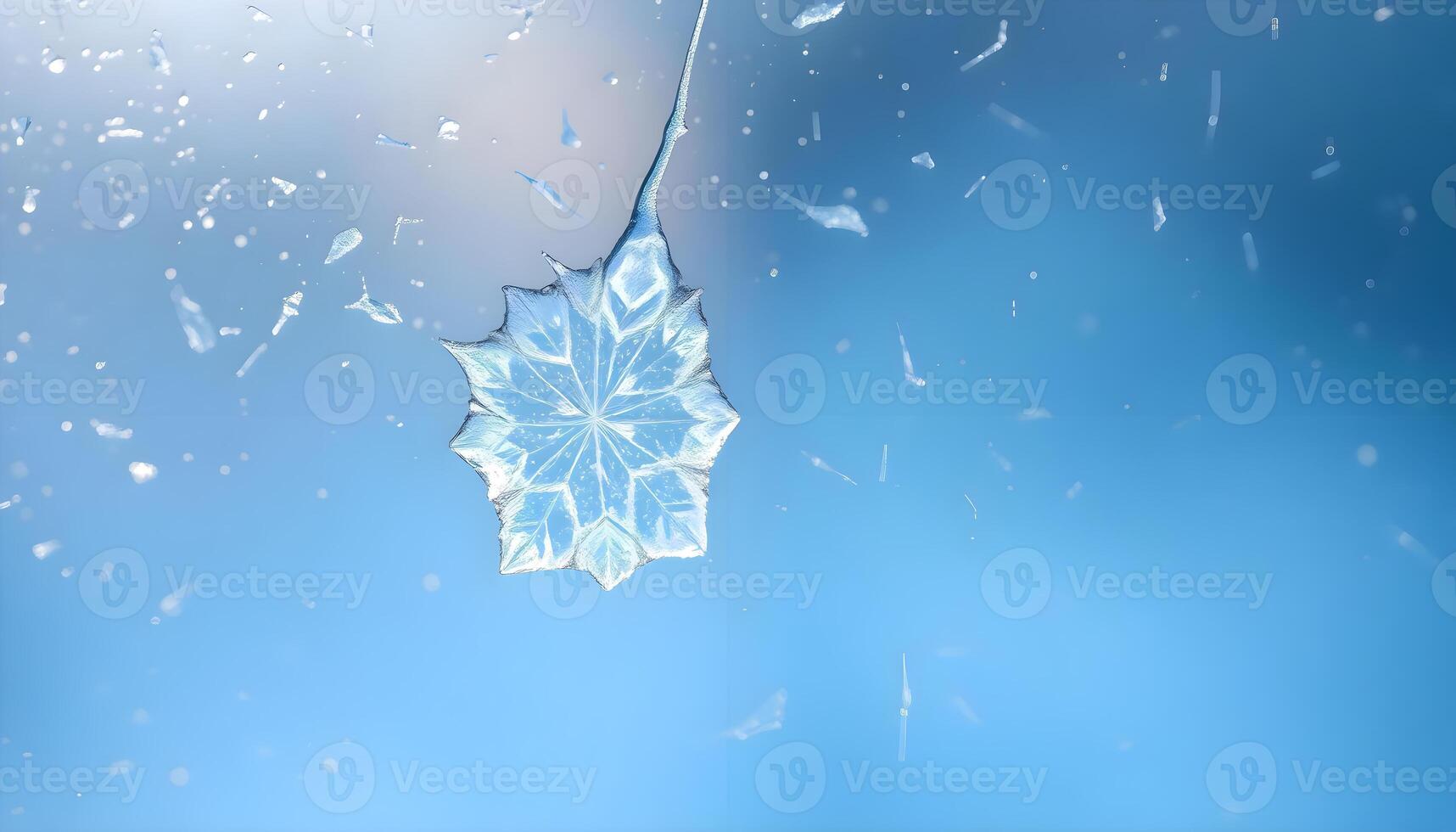 a snowflake hanging from a window with a blue sky in the background photo