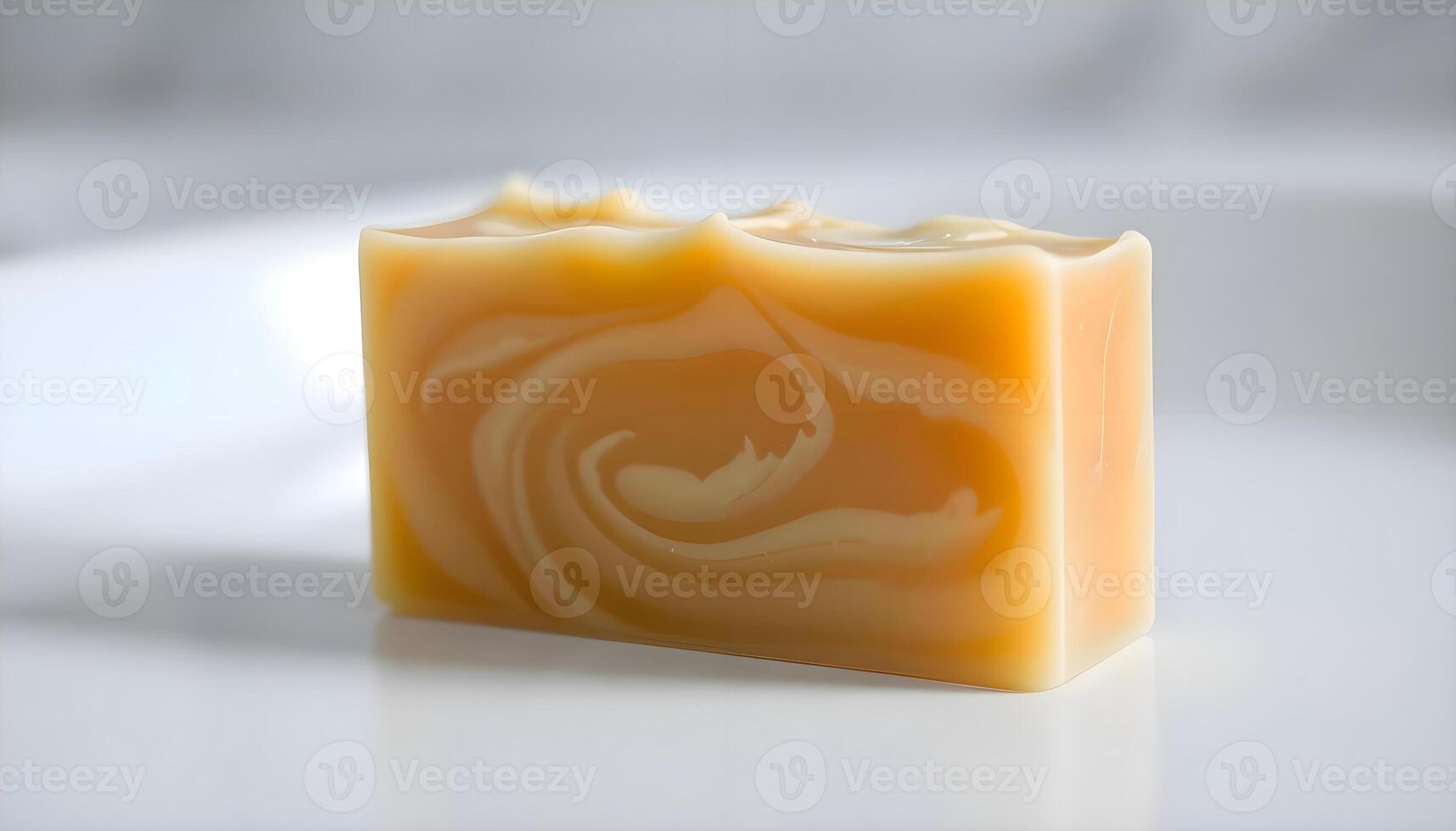 a bar of soap sitting on top of a white table photo