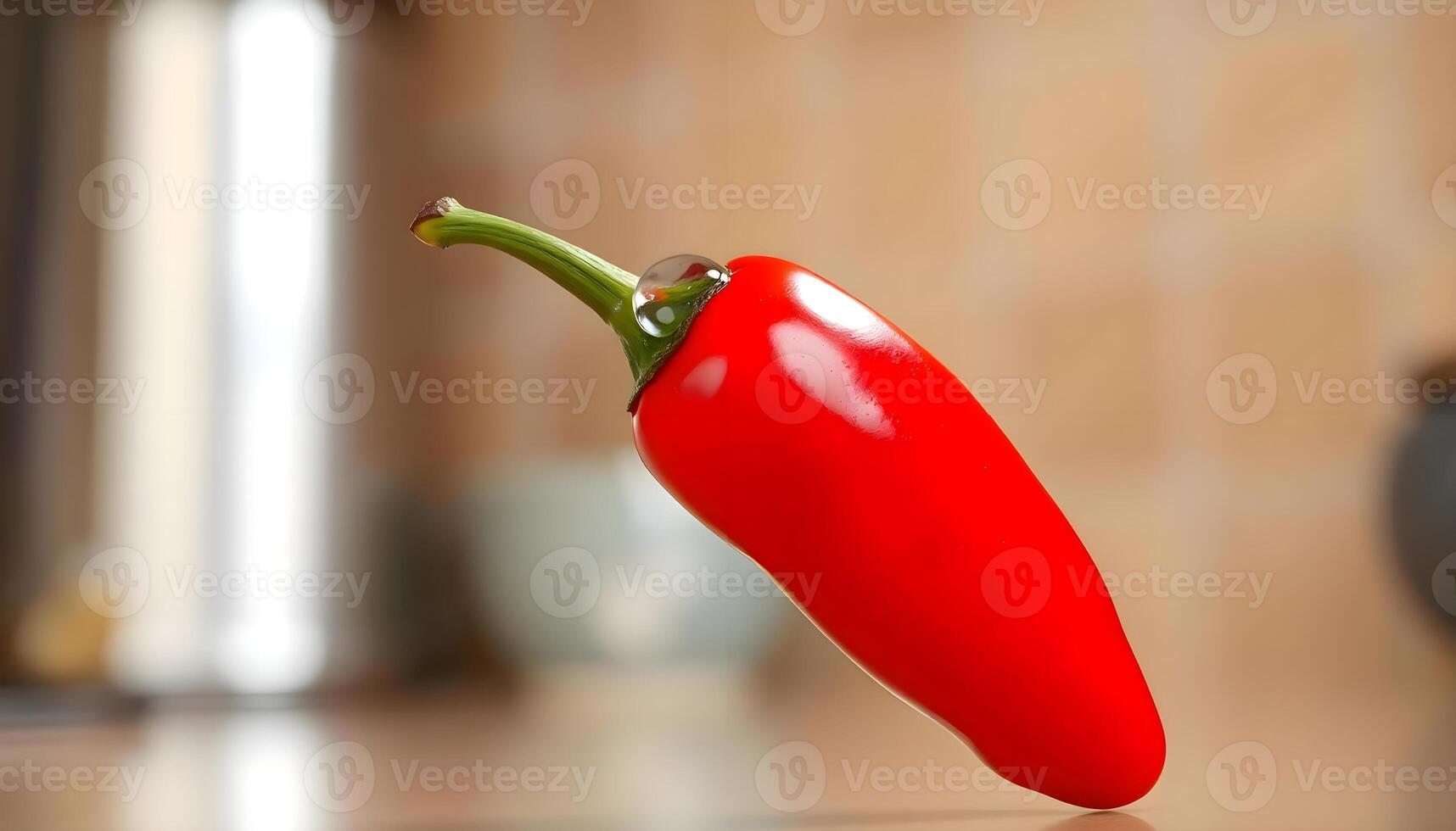 a red pepper sitting on top of a counter photo
