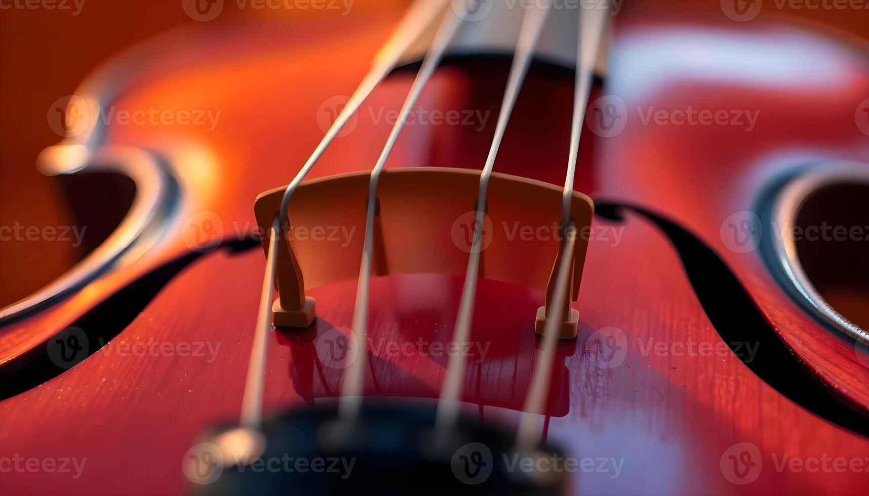 a close up of a red violin with strings photo