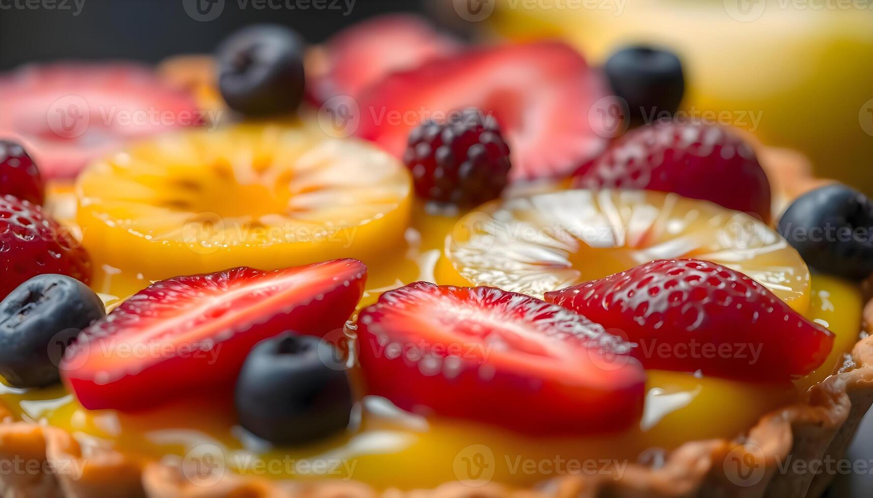 a close up of a fruit tart on a plate photo