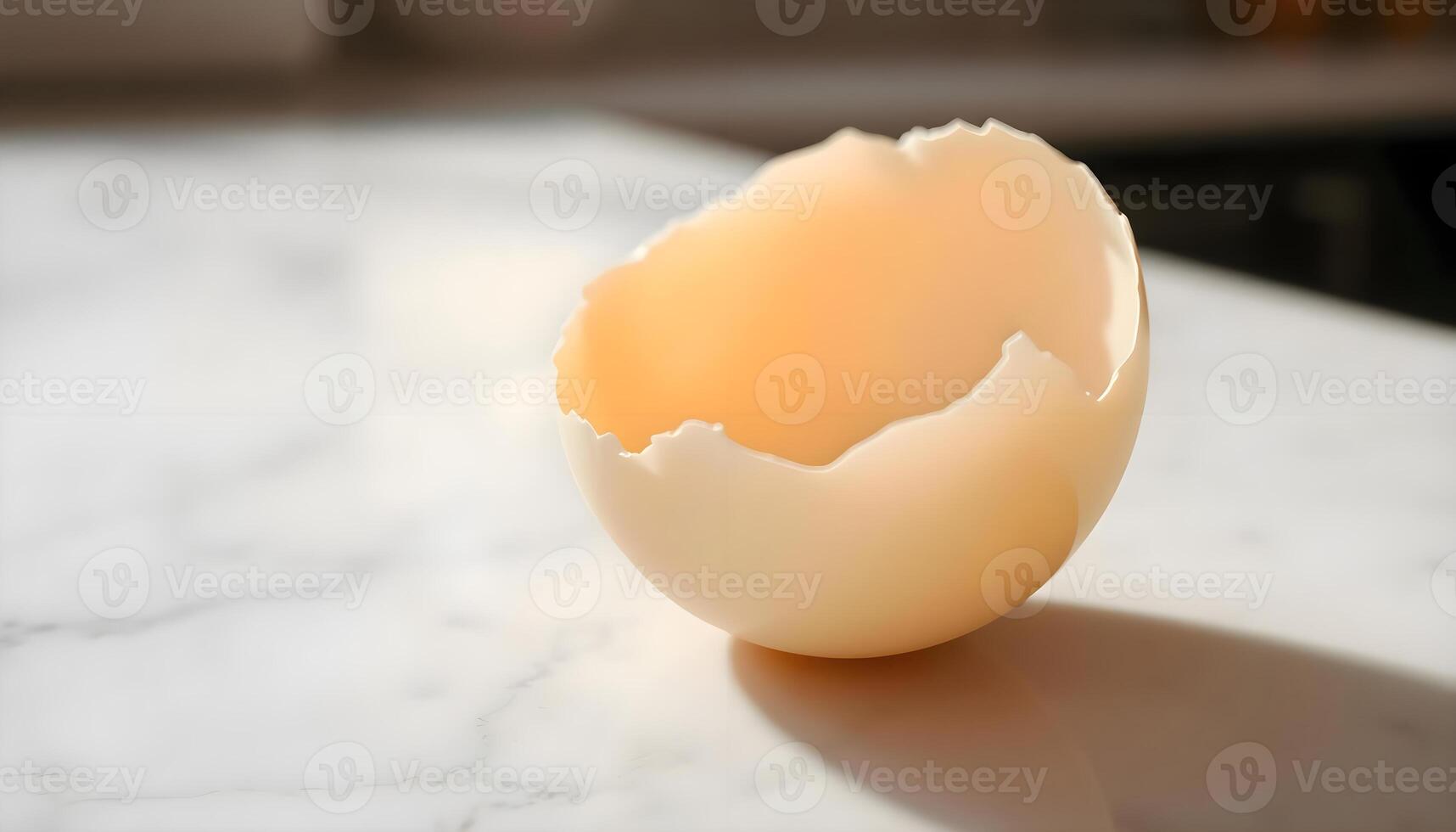 an egg shell on a marble counter top photo