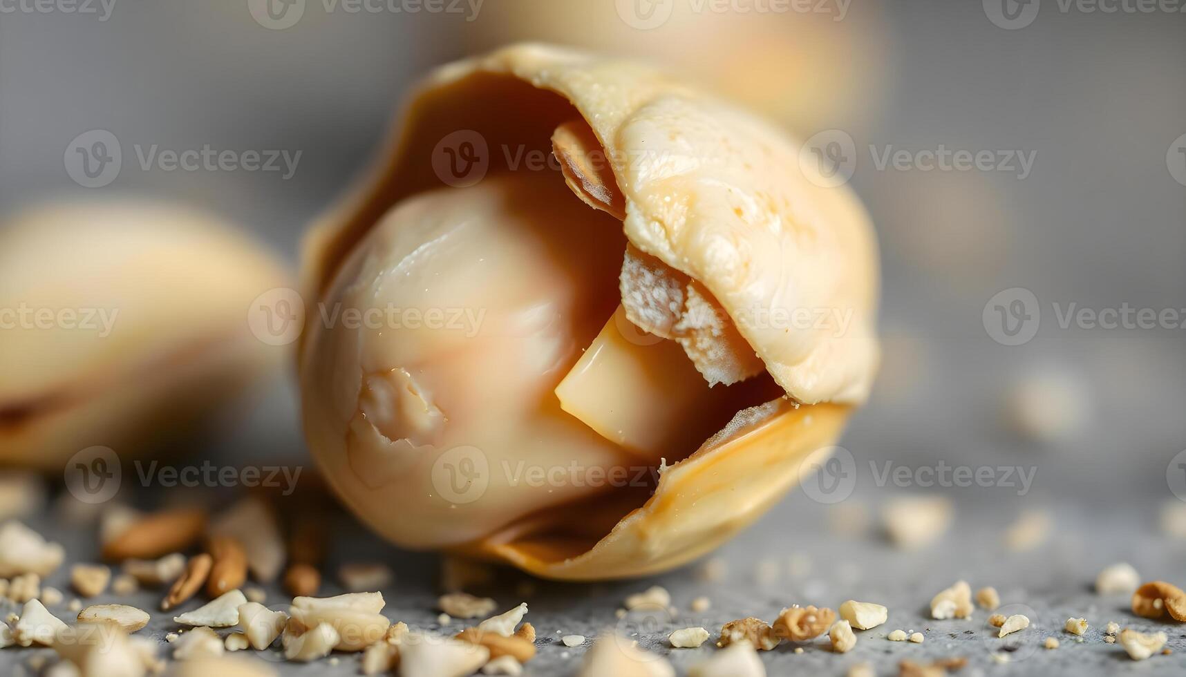 a close up of a peeled nut on a table photo