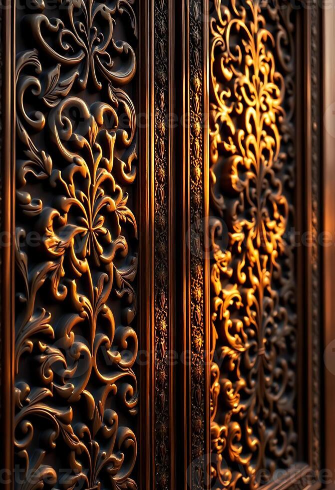 close up of a metal door with intricate designs photo