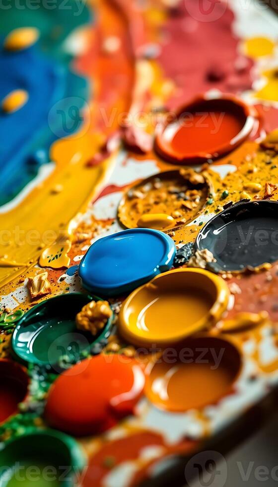 close up of a paint palette with lots of colors photo