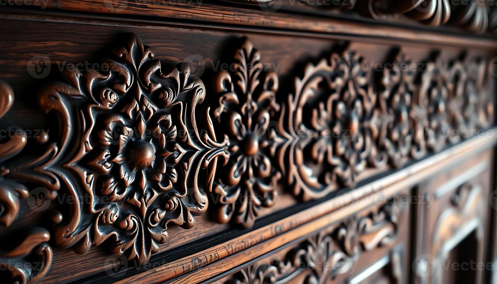 close up of a wooden carving on a wall photo