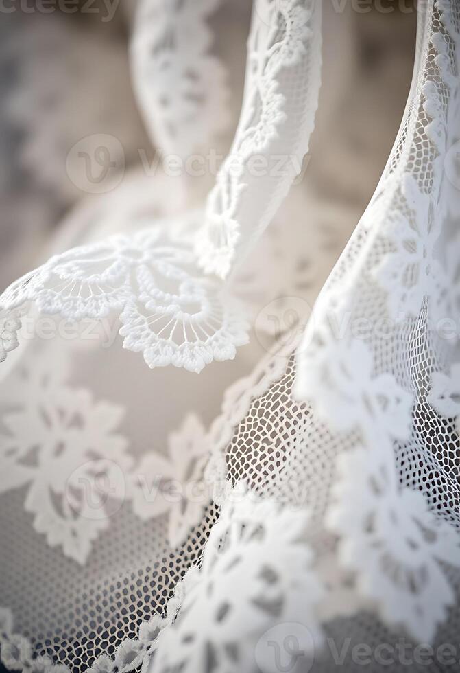close up of a white lace curtain photo