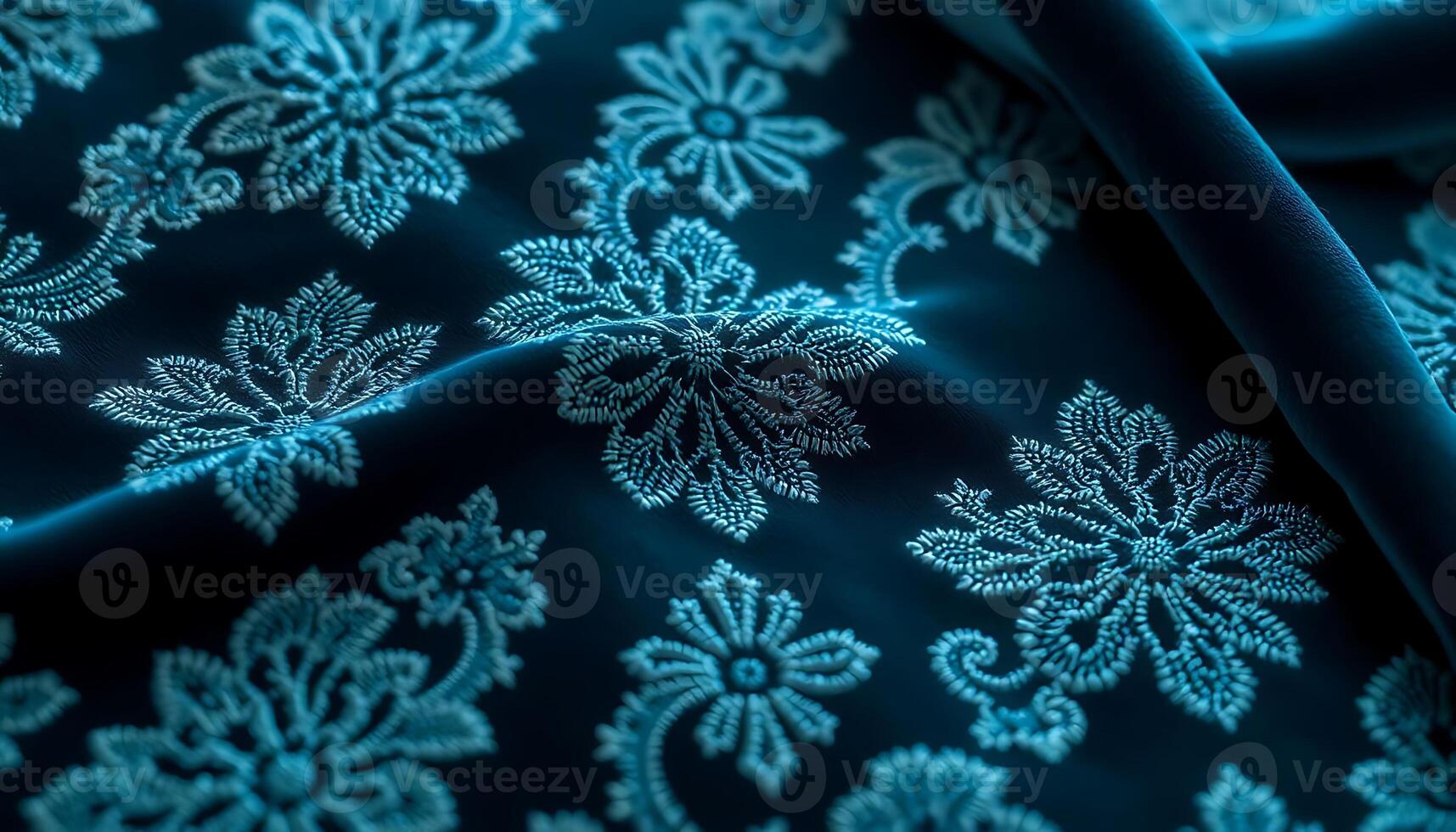 close up of a blue fabric with white flowers on it photo