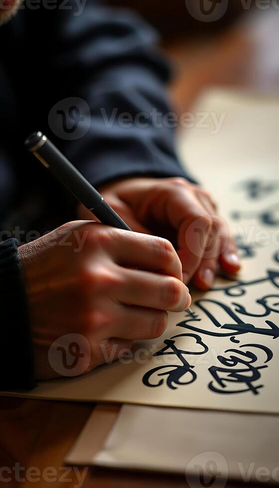 person writing on a piece of paper with a pen photo