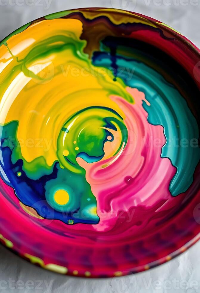 colorful bowl sitting on top of a table photo