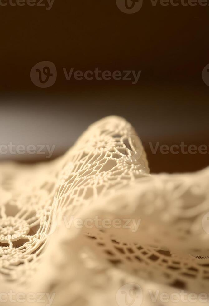 close up of a white lace material photo