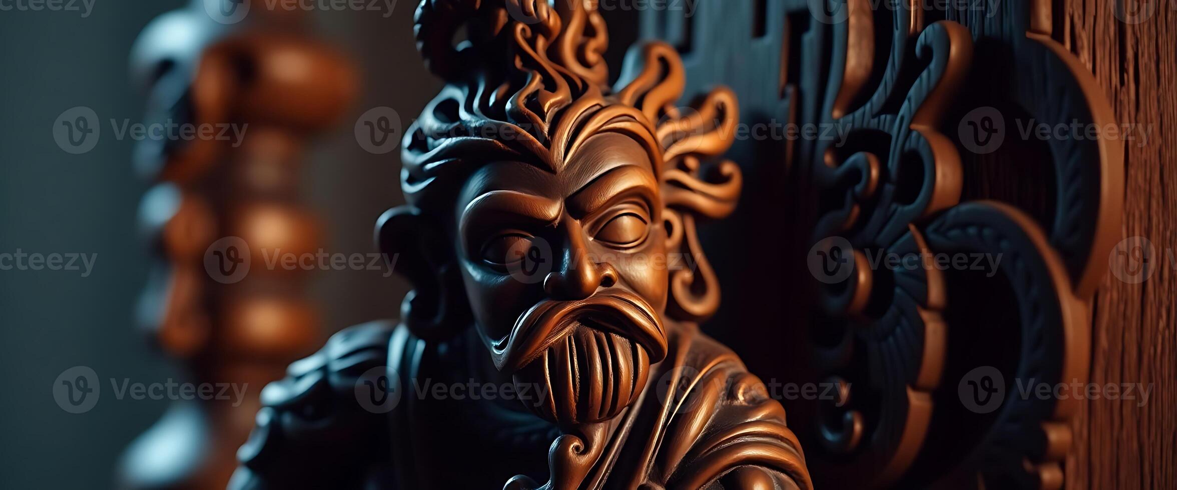 close up of a wooden door with carvings on it photo