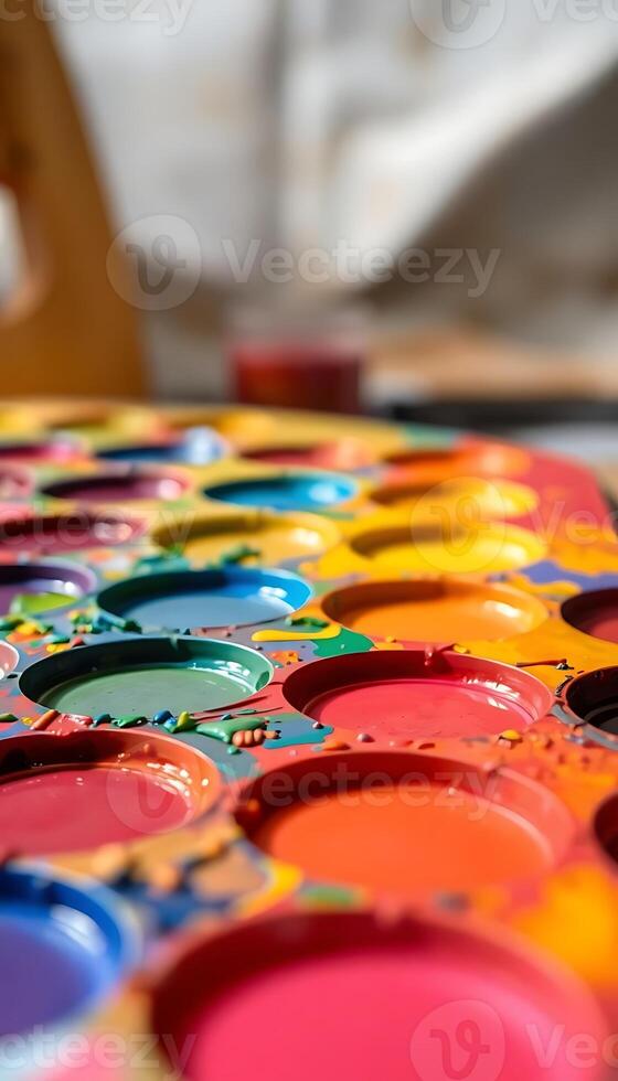 close up of a colorful tray of paint photo