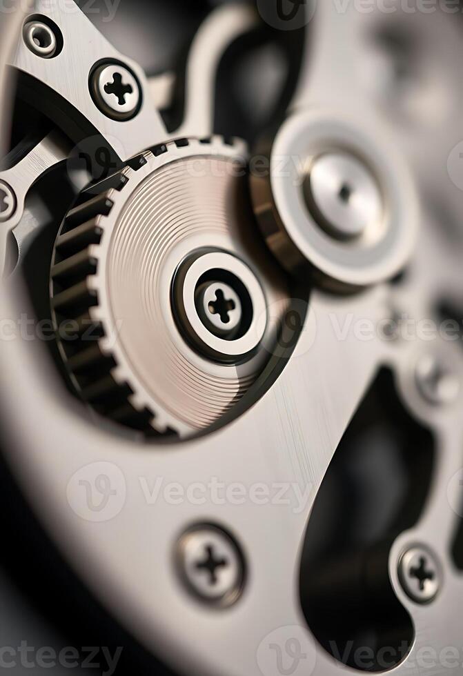 close up view of the gears of a watch photo