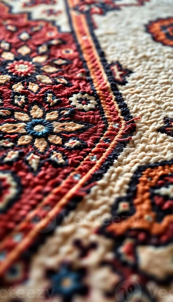 close up of a rug with a red and blue design photo