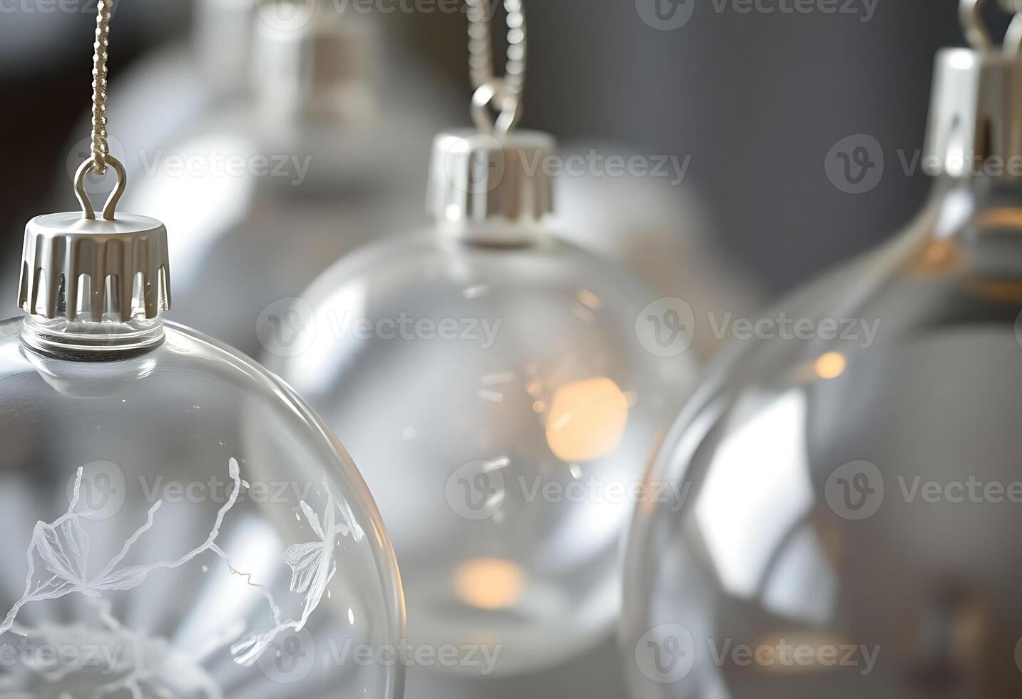 group of glass ornaments hanging from a ceiling photo