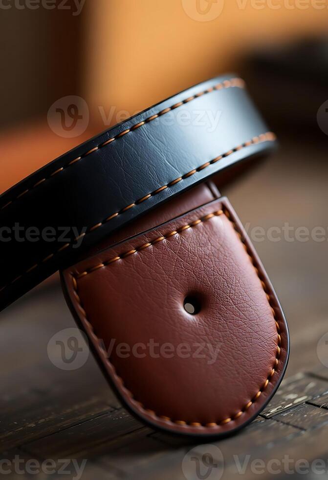 close up of a leather belt on a table photo