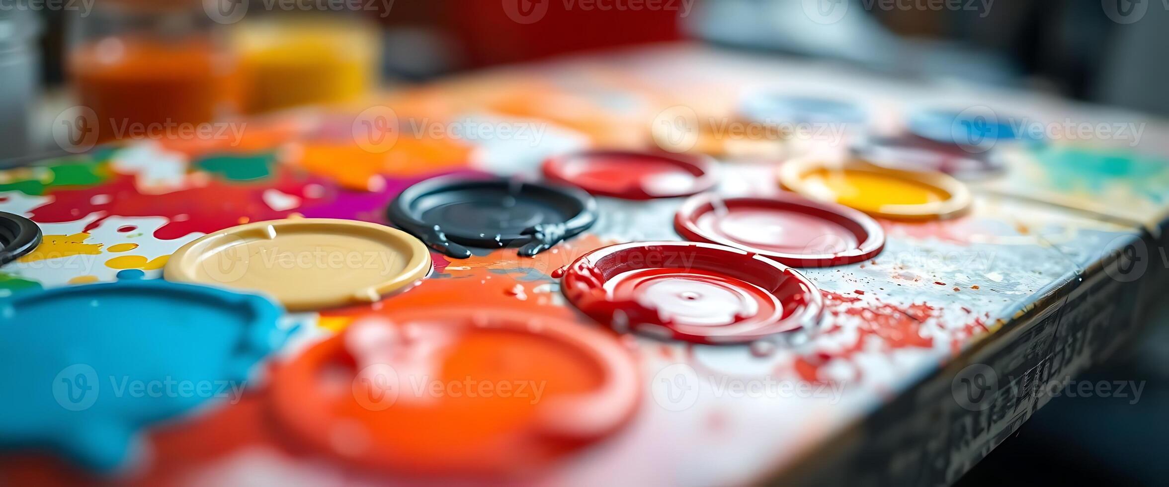 close up of a paint palette with different colors photo