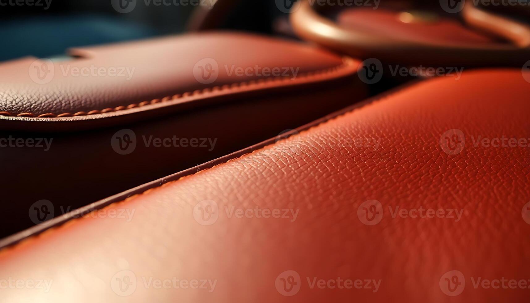 close up of a leather seat with a steering wheel photo