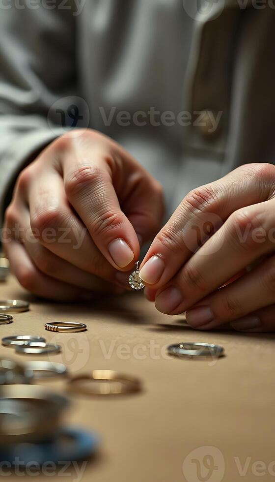 person putting a ring on top of a table photo