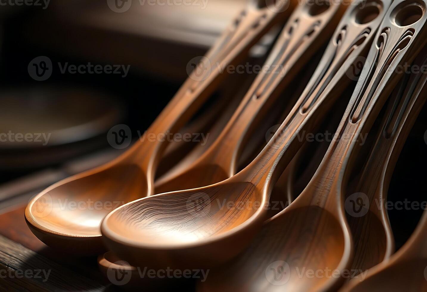 group of wooden spoons sitting on top of a table photo