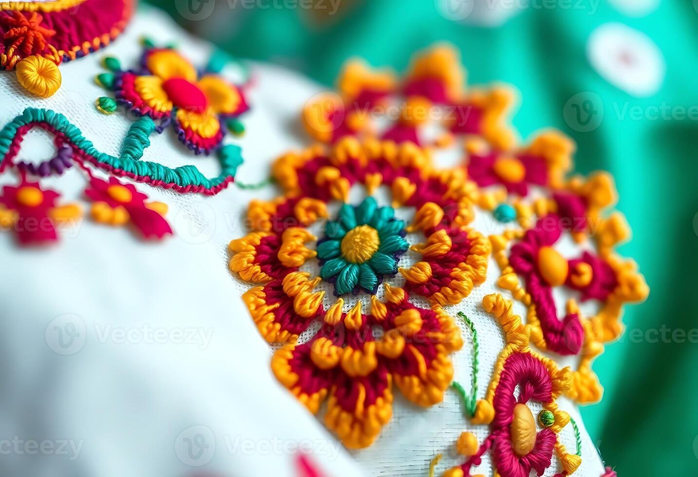 close up of a colorful embroidered object photo
