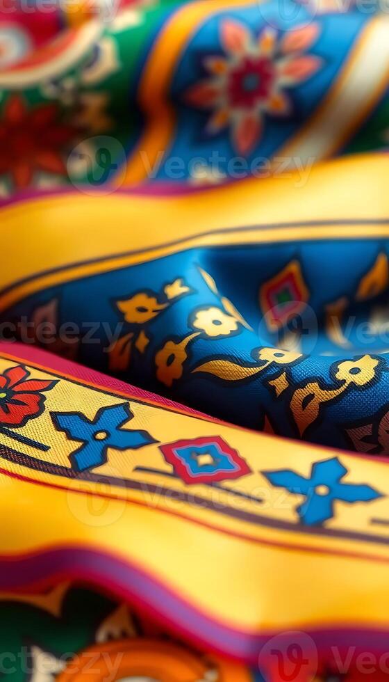 close up view of a colorful tie photo