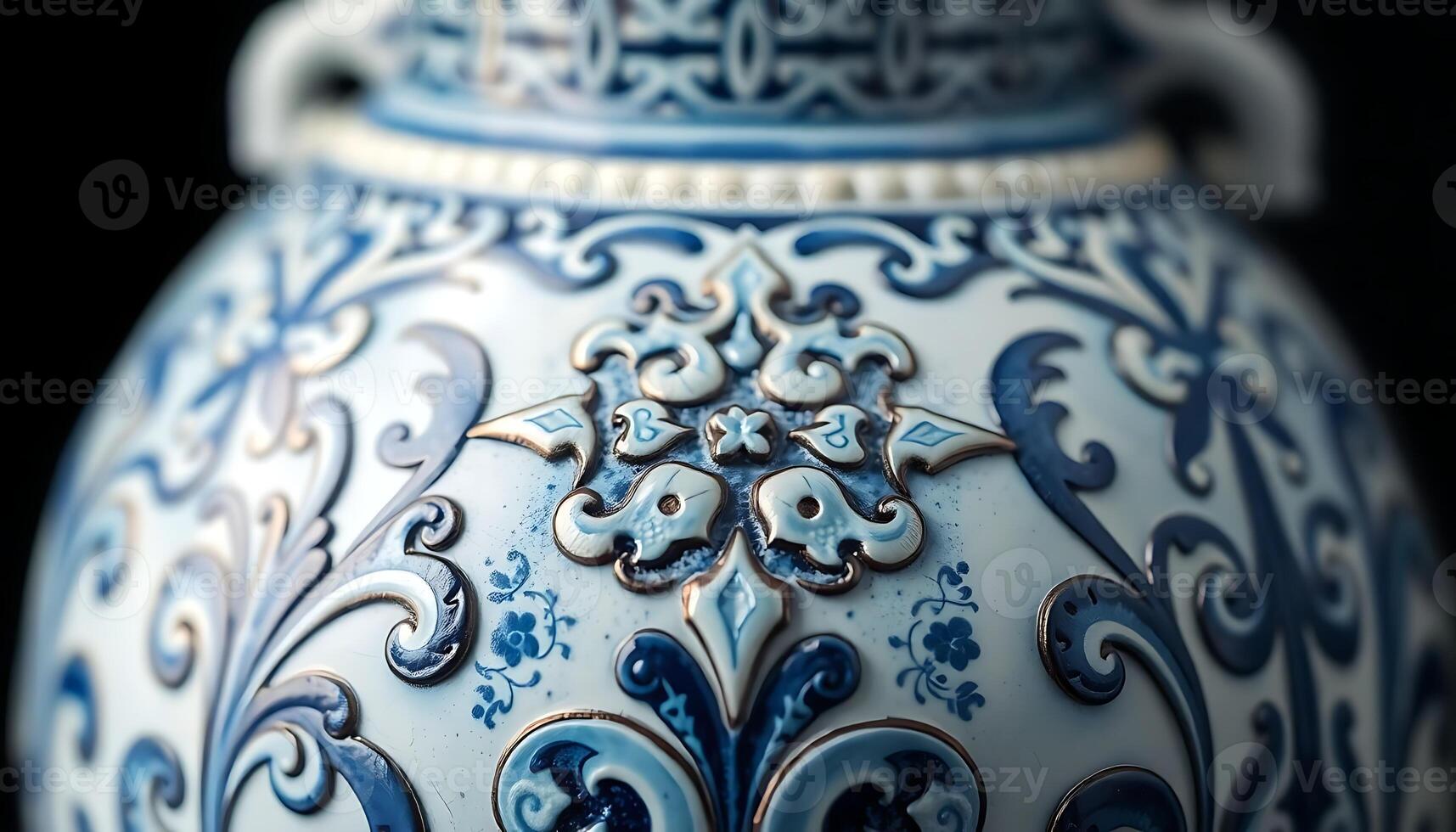 close up of a blue and white vase photo