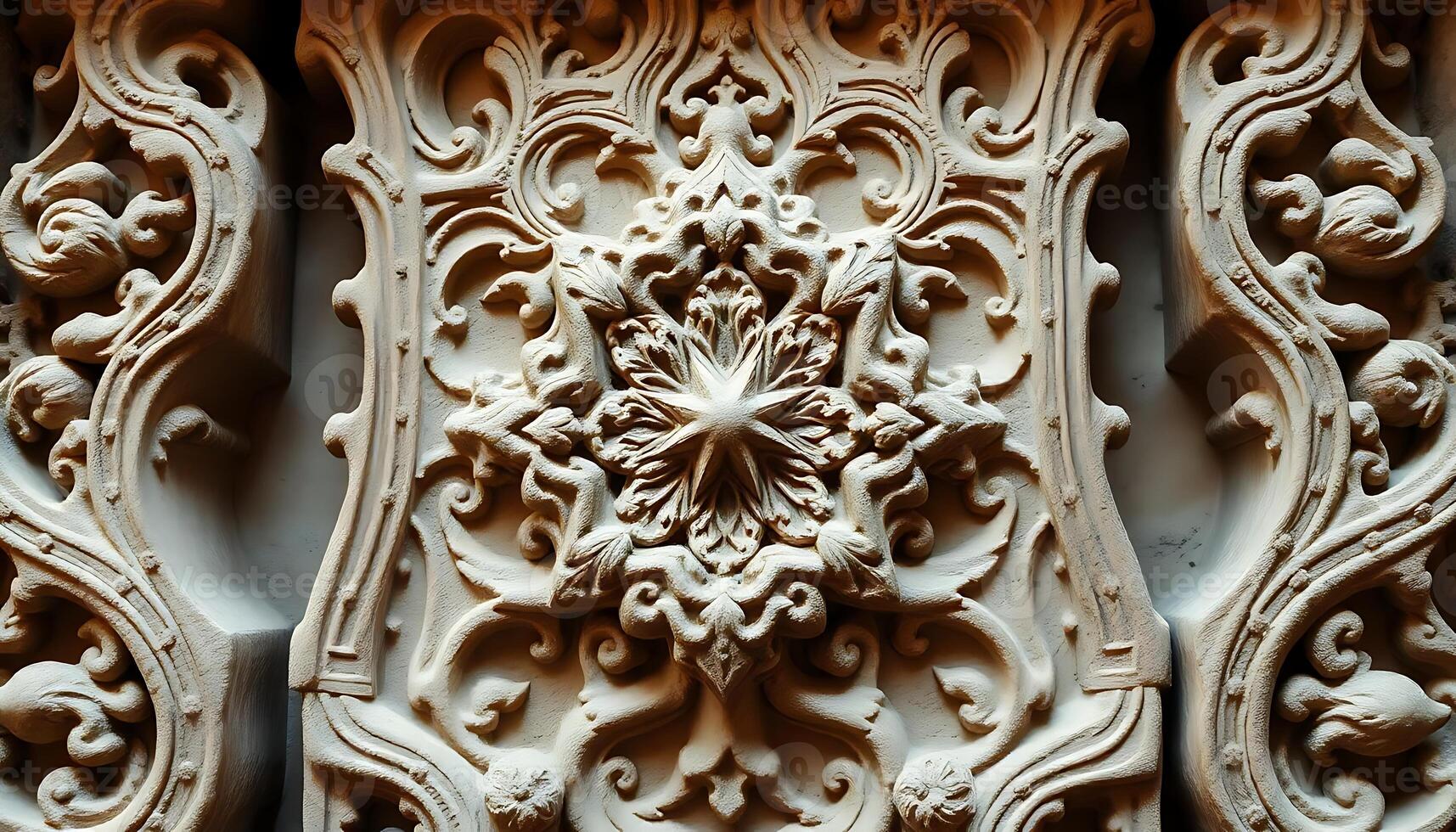 close up of a carving on the side of a building photo