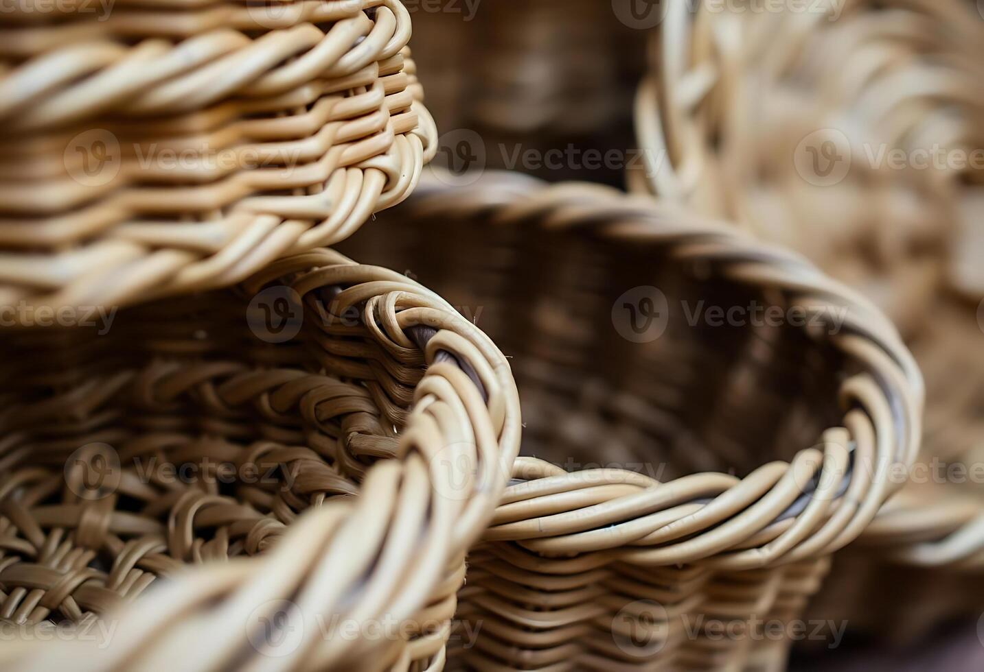 group of wicker baskets stacked on top of each other photo