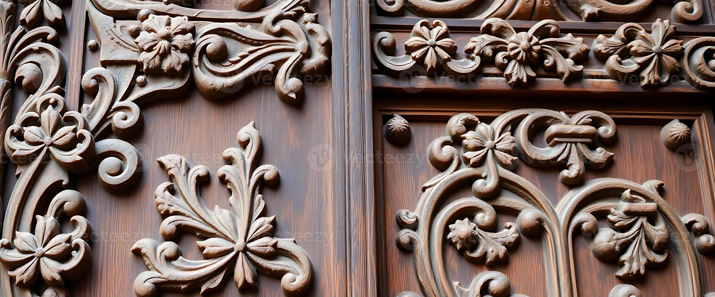 wooden door with carvings on it photo