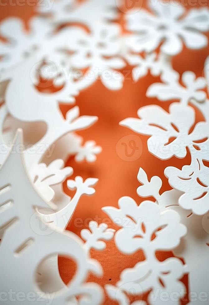 close up of a paper cut out of snowflakes photo