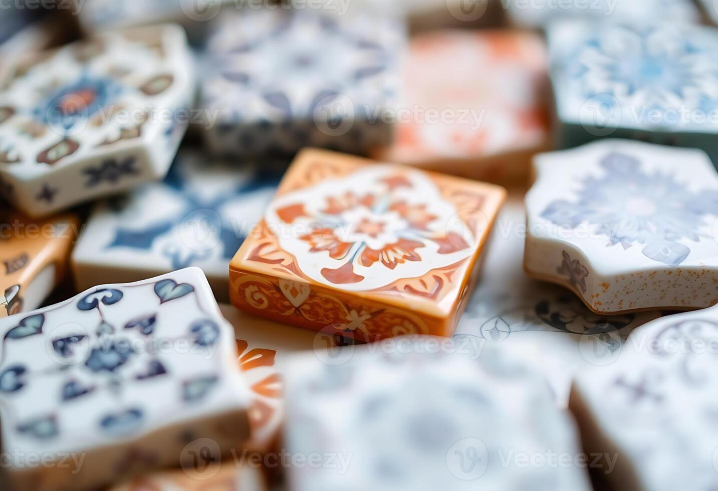 close up of a bunch of different colored tiles photo