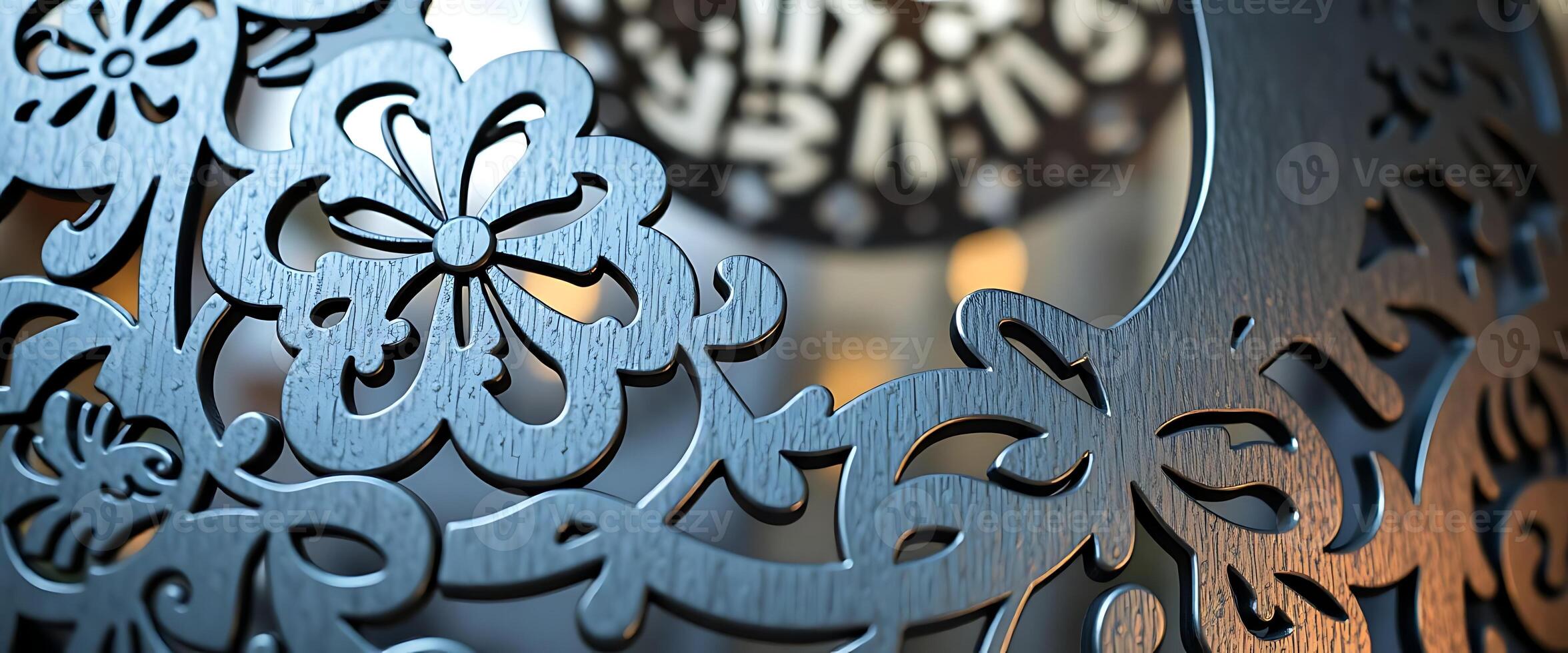 close up of a metal clock with a clock in the background photo