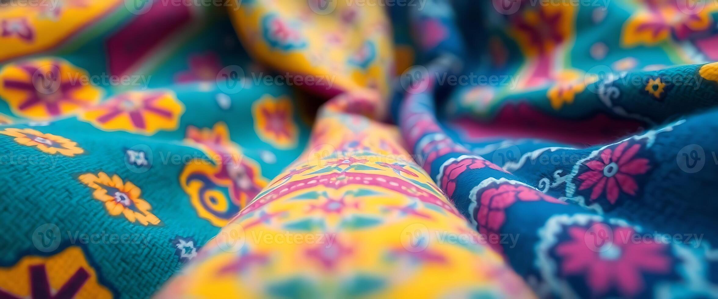 close up view of a colorful fabric photo