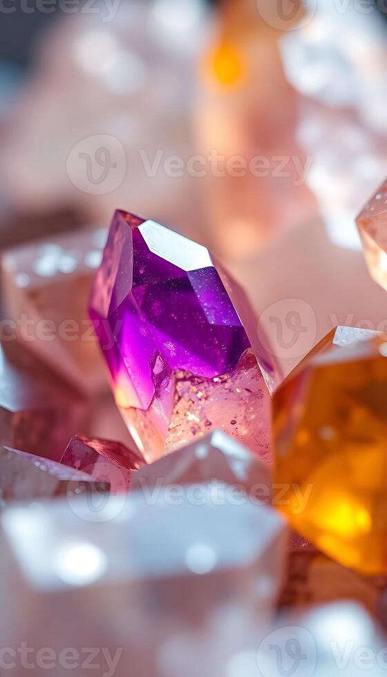 group of different colored rocks on a table photo