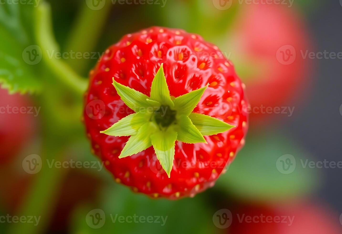 close up of a strawberry on a plant photo