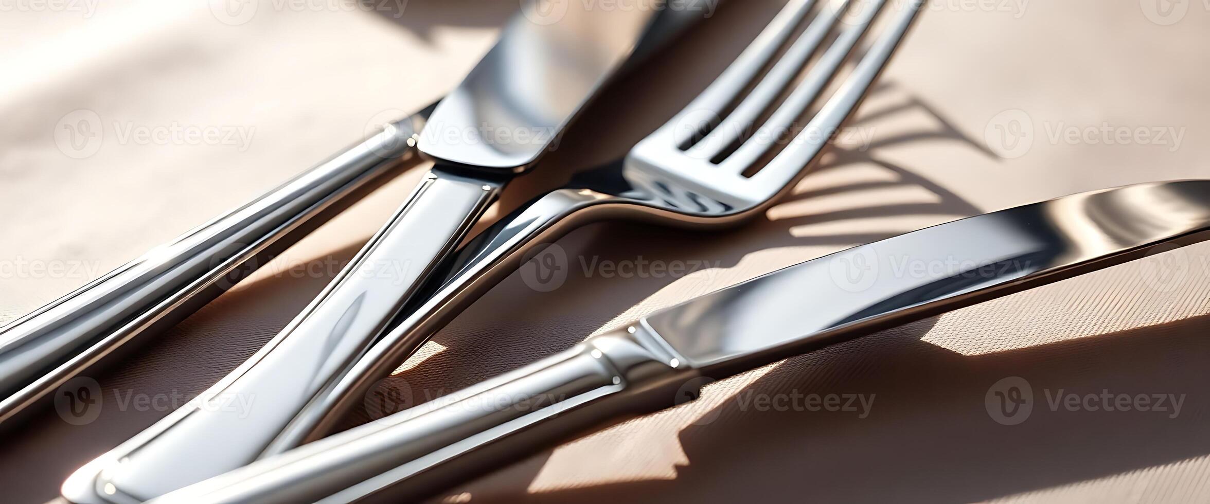 couple of forks and a knife on a table photo