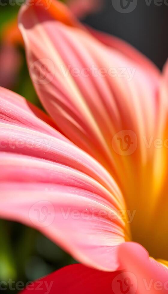 close up of a pink flower with a yellow center photo