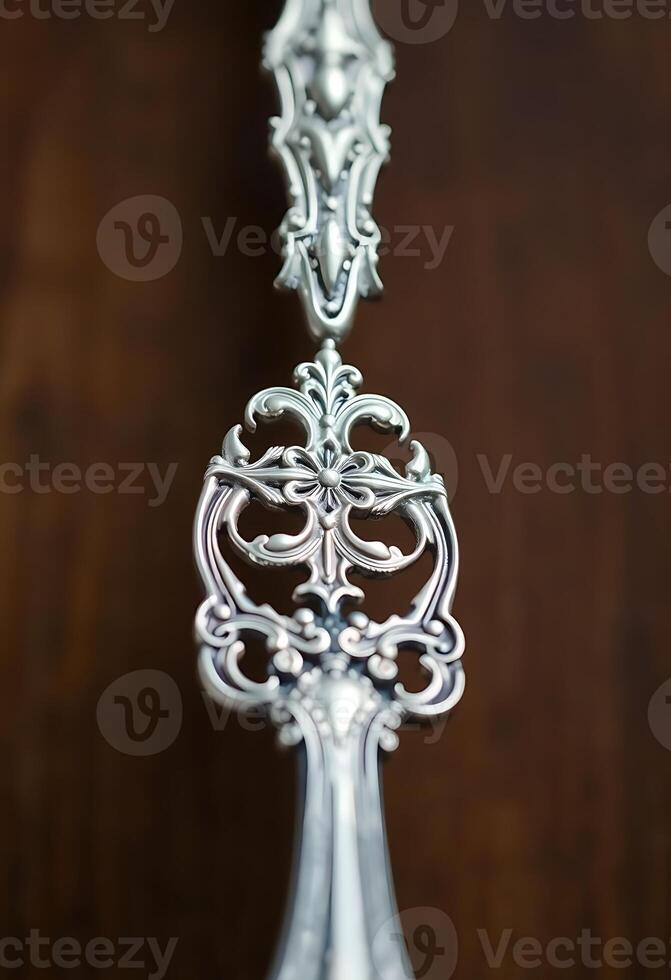 silver spoon with a fancy design on it photo