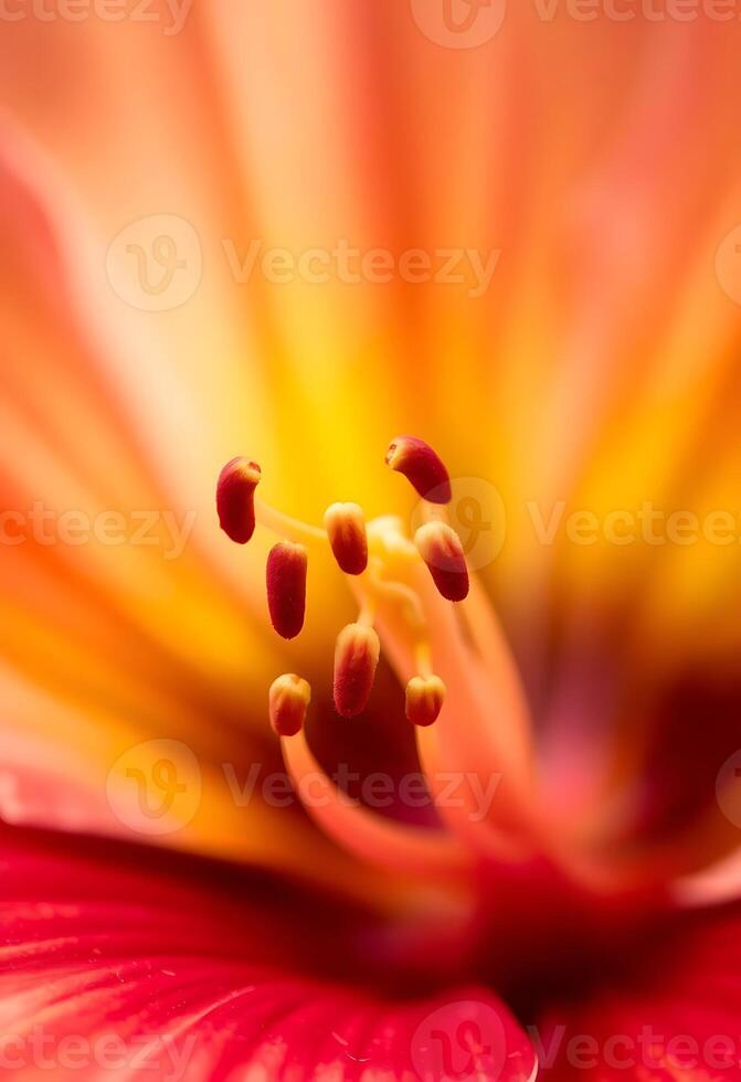close up of a red and yellow flower photo