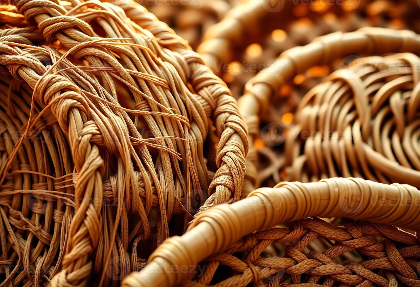 group of wicker baskets sitting next to each other photo