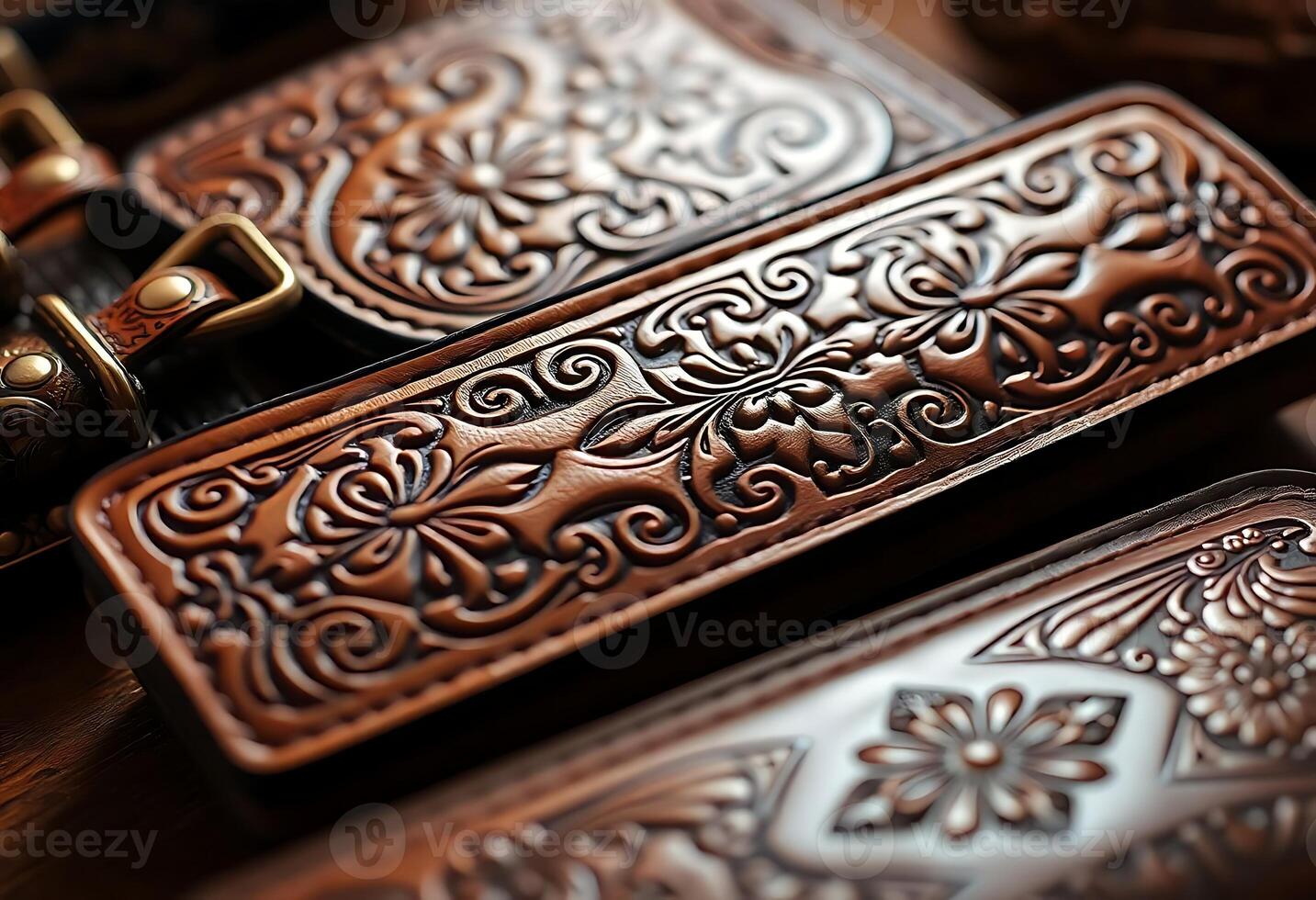 close up of a leather case on a table photo