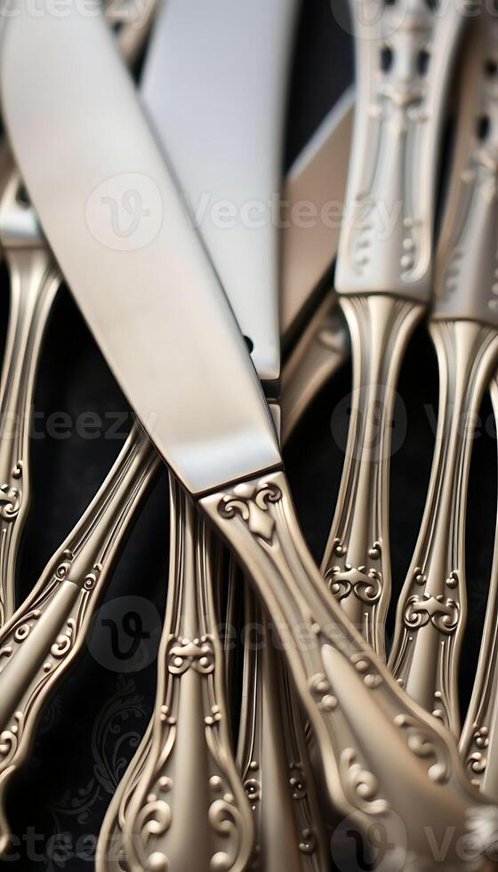 close up of a bunch of forks and knives photo