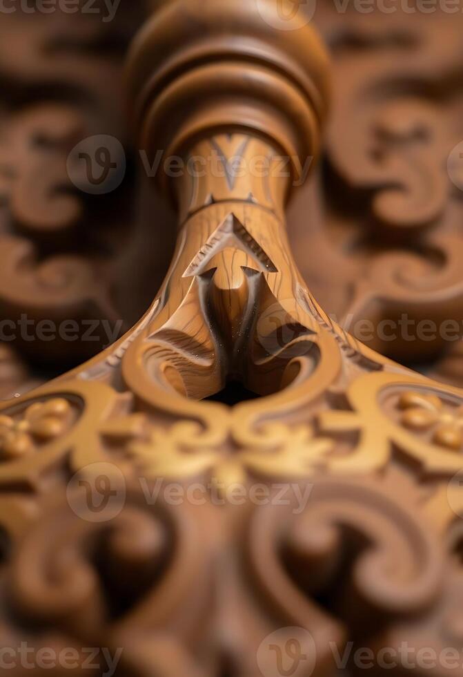 close up of a wooden carved object photo