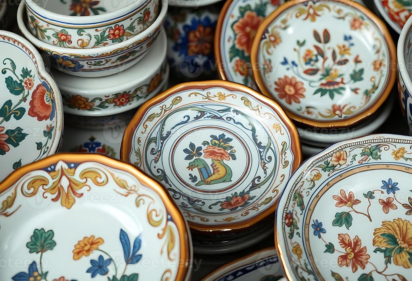 close up of a bunch of plates photo